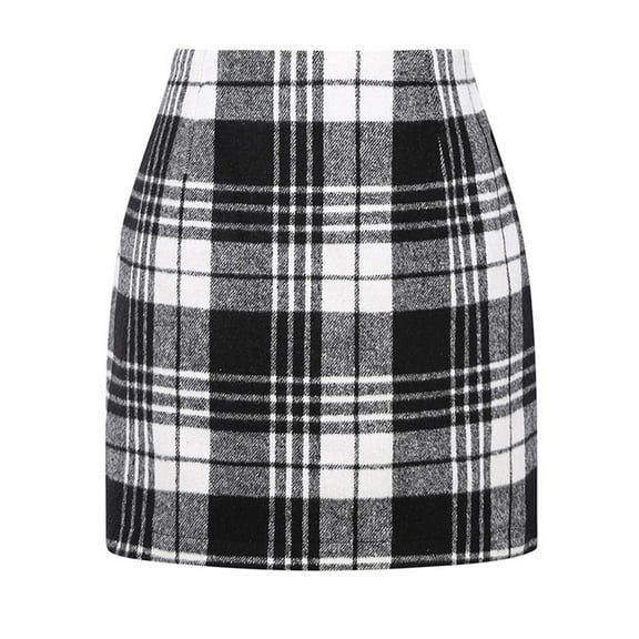 Plaid Mini Skirt, High Waist Bodycon Pencil Skirt with Zipper, Stretchy Fit for Club, Party, Date Night & Casual Fall Outfits Black S