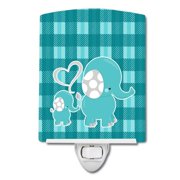 Plaid Momma & Baby Elephant Ceramic Night Light