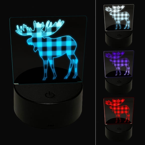 Plaid Moose Buffalo Print LED Night Light Sign 3D Illusion Desk Nightstand Lamp