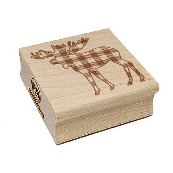 Plaid Moose Buffalo Print Square Rubber Stamp Stamping Scrapbooking Crafting - Large 2.75in