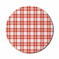 thumbnail image 1 of Plaid Mouse Pad for Computers, Retro-Modern Style Checkered Pattern Squares and Stripes Abstract Old Fashioned, Round Non-Slip Thick Rubber Modern Mousepad, 8" Round, Orange White, by Ambesonne, 1 of 2