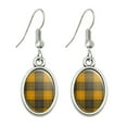 thumbnail image 1 of Plaid Mustard Yellow Gray Grey Pattern Novelty Dangling Drop Oval Charm Earrings, 1 of 3