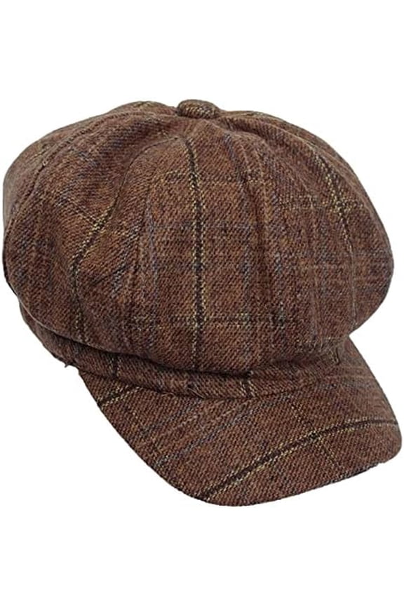 Plaid Newsboy Hat Striped Flat Ivy Visor Beret Cap for Women Tweed 8 Panel Newsie Baker Boy Hat Cabbie Fiddler
