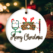 Plaid Nurse Theme Merry Christmas Ornament, Stethoscope and Needle