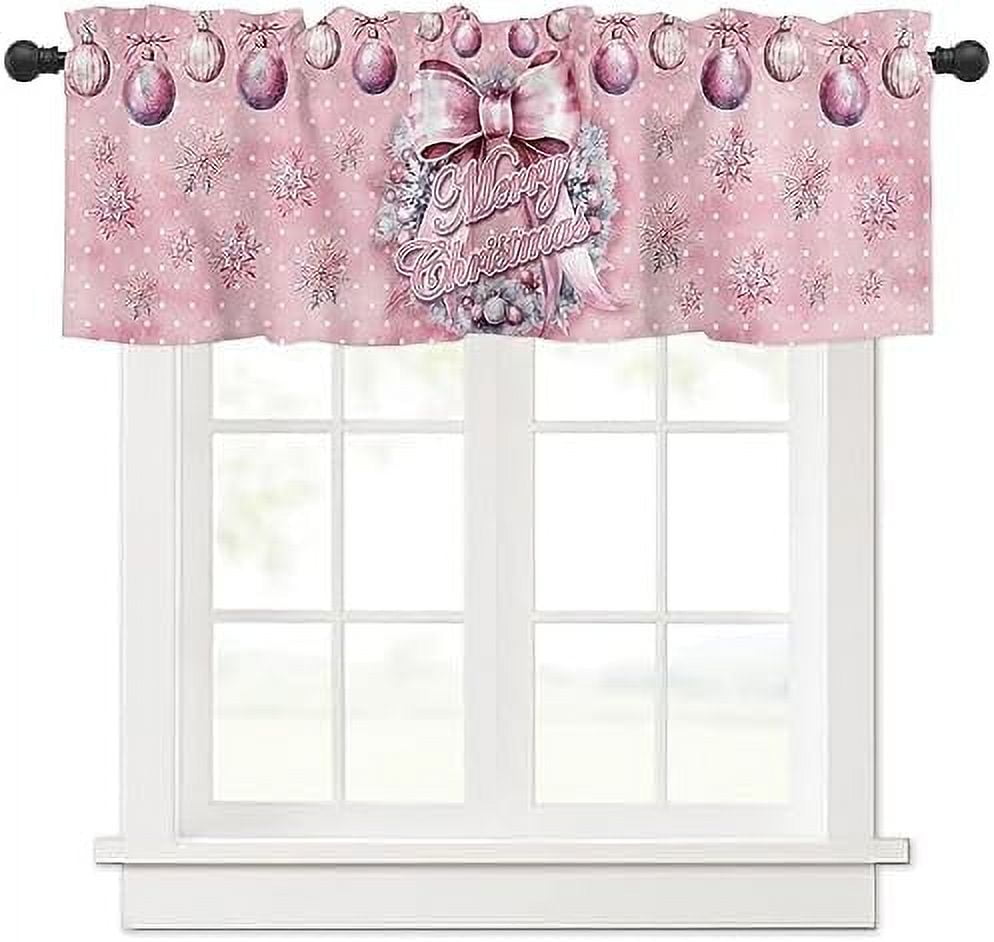 Plaid Nutcrackers Christmas Window Valance for Kitchen Living Room Pink