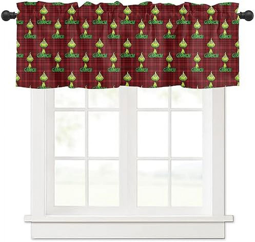 Plaid Nutcrackers Christmas Window Valance for Kitchen Living Room Pink