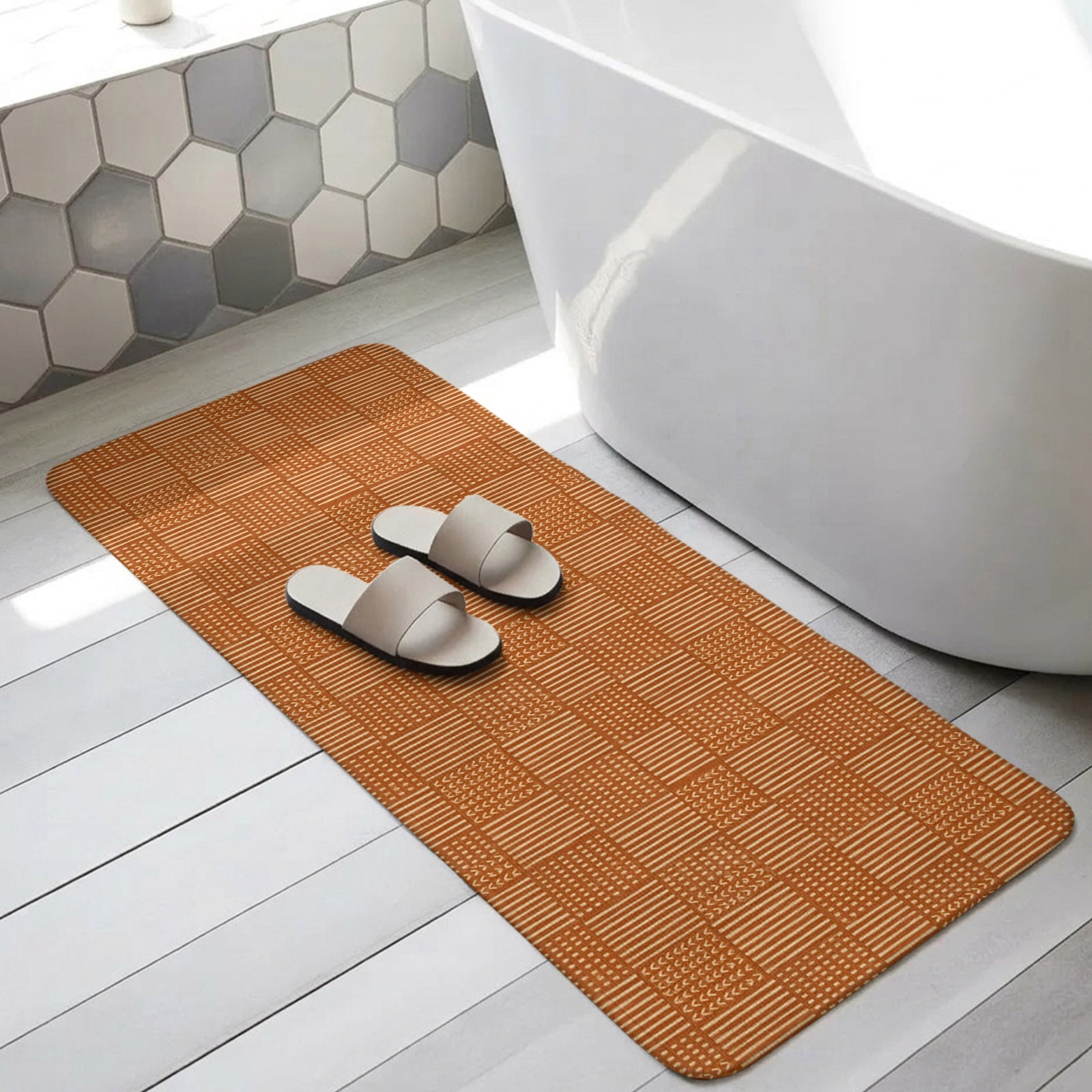 Plaid Orange Bathroom Runner Rugs Non Slip Washable Absorbent Narrow ...
