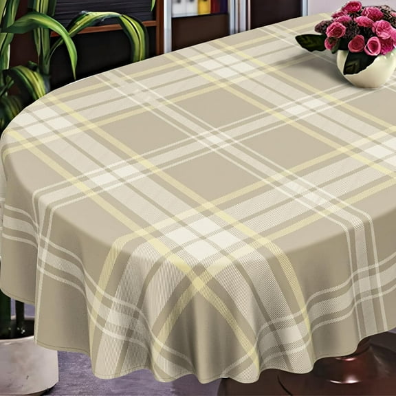 Plaid Oval Tablecloth Farmhouse 60"x102" Waterproof Table Cloth Washable Fabric Table Cover for Indoor/Outdoor Home Kitchen Dinner Decor