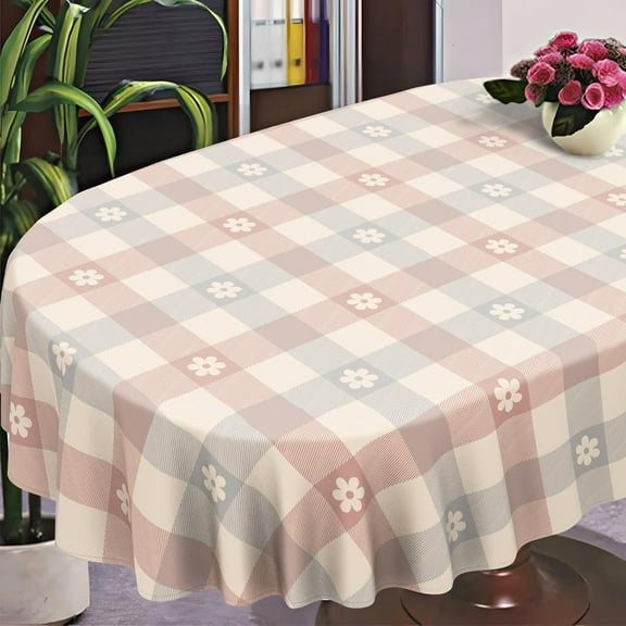 Plaid Oval Tablecloth Farmhouse 60"x102" Waterproof Table Cloth Washable Fabric Table Cover for Indoor/Outdoor Home Kitchen Dinner Decor