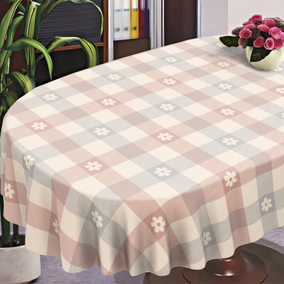Plaid Oval Tablecloth Farmhouse 60"x120" Waterproof Table Cloth Washable Fabric Table Cover for Indoor/Outdoor Home Kitchen Dinner Decor