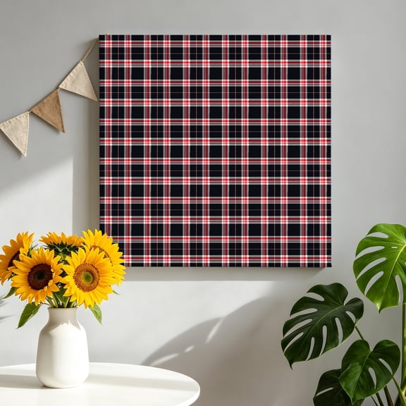 Plaid Overlays Canvas Wall Art for Living Room, Minimalist Black Red Gingham Intersecting Band Poster Print Painting for Bedroom Office Home Decoration Wall Pictures Prepare To Hang 8"x8"