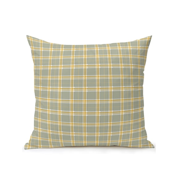 Plaid Overlays Outdoor Throw Pillow with Insert, 16"x16" Minimalist Green Yellow Gingham Intersecting Band Waterproof Decorative Square Patio Pillows for Outside Furniture, Sofa, Porch, Garden