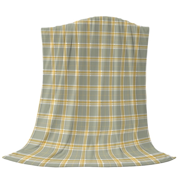 Plaid Overlays Throw Flannel Blanket Minimalist Green Yellow Gingham Intersecting Band Super Soft Cozy Bed Blanket, Lightweight Plush Fuzzy Bed Throw for Bedroom Sofa Couch Living Room 30x40in