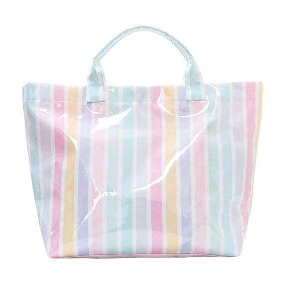 Plaid PVC Tote Bag for Women Print Striped Plastic Tote Bag Summer Hobo Handbag for Beach Shopping Gift