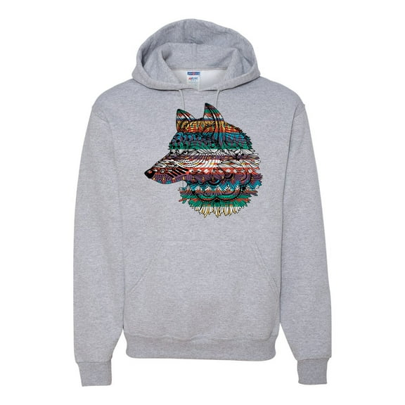 Plaid Paisley Retro Snow Wolf Animal Lover Graphic Hoodie Sweatshirt, Heather Grey, X-Large