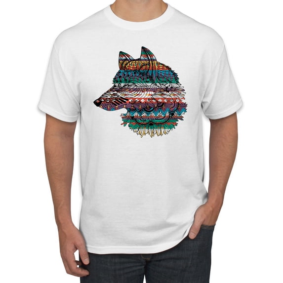 Plaid Paisley Retro Snow Wolf Animal Lover Graphic T-Shirt, White, 4XL