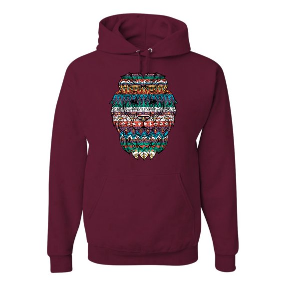 Plaid Paisley Retro Vintage African Lion Animal Lover Graphic Hoodie Sweatshirt, Maroon, 2XL