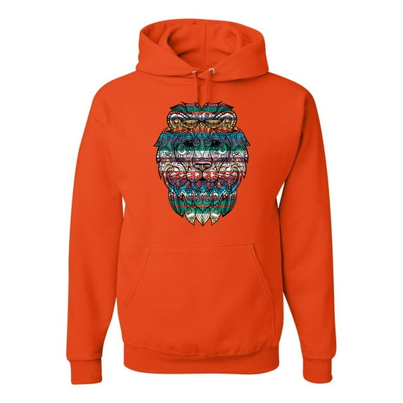 Plaid Paisley Retro Vintage African Lion Animal Lover Graphic Hoodie Sweatshirt, Orange, Medium