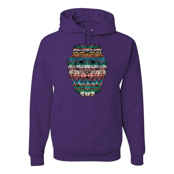 Plaid Paisley Retro Vintage African Lion Animal Lover Graphic Hoodie Sweatshirt, Purple, Medium