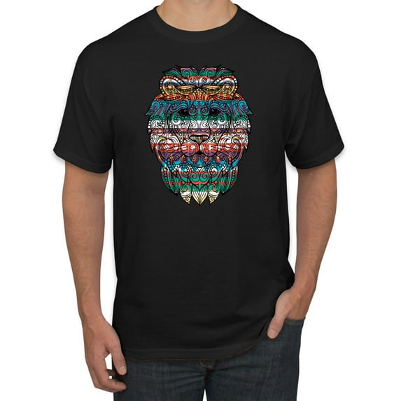 Plaid Paisley Retro Vintage African Lion Animal Lover Graphic T-Shirt, Black, Large
