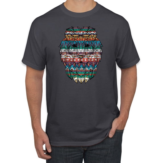 Plaid Paisley Retro Vintage African Lion Animal Lover Graphic T-Shirt, Charcoal, 2XL
