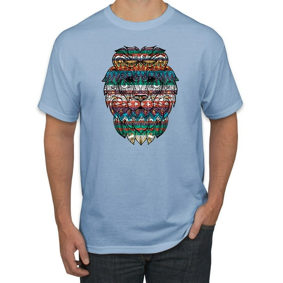 Plaid Paisley Retro Vintage African Lion Animal Lover Graphic T-Shirt, Light Blue, 3XL