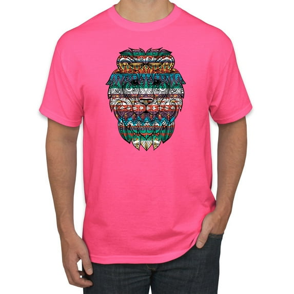 Plaid Paisley Retro Vintage African Lion Animal Lover Graphic T-Shirt, Neon Pink, X-Large