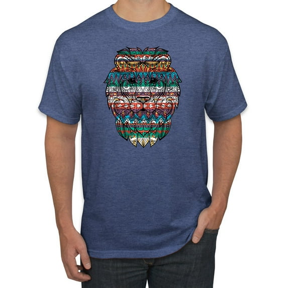 Plaid Paisley Retro Vintage African Lion Animal Lover Graphic T-Shirt, Vintage Heather Blue, 5XL