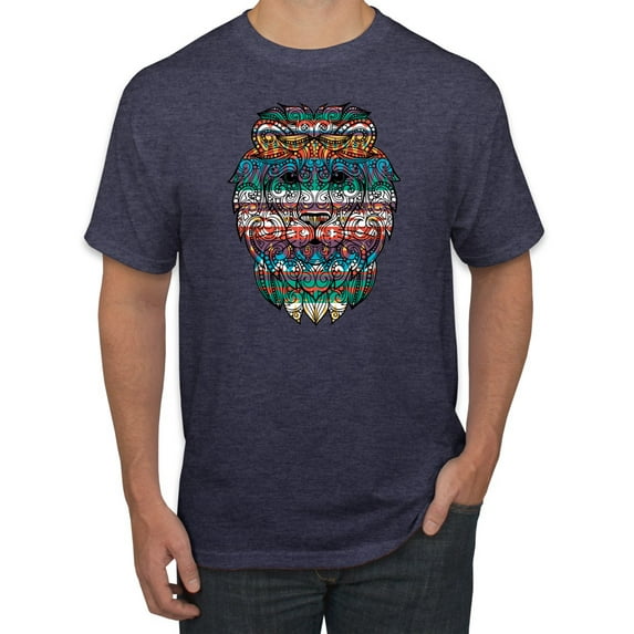 Plaid Paisley Retro Vintage African Lion Animal Lover Graphic T-Shirt, Vintage Heather Navy, Small