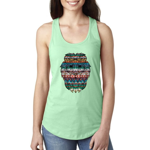 Plaid Paisley Retro Vintage African Lion Animal Lover Ladies Racerback Tank Top, Mint, X-Large