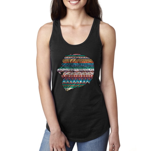 Plaid Paisley Retro Vintage Animal Animal Lover Ladies Racerback Tank Top, Black, Medium
