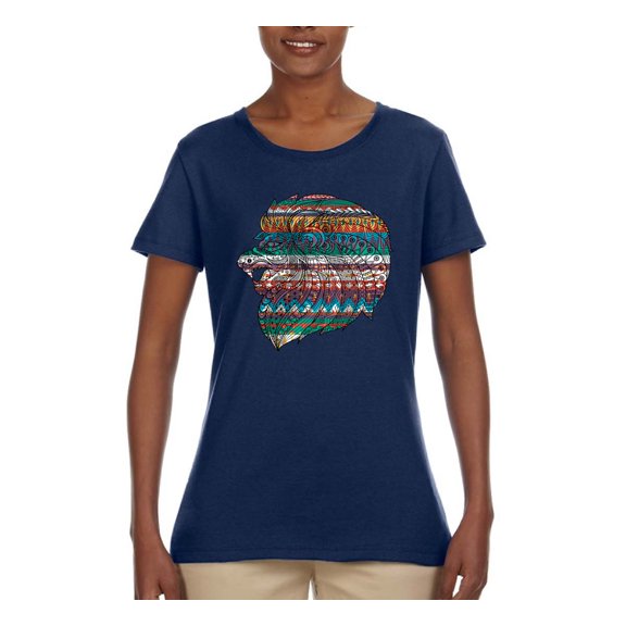 Plaid Paisley Retro Vintage Animal Animal Lover Womens Graphic T-Shirt, Navy, Large