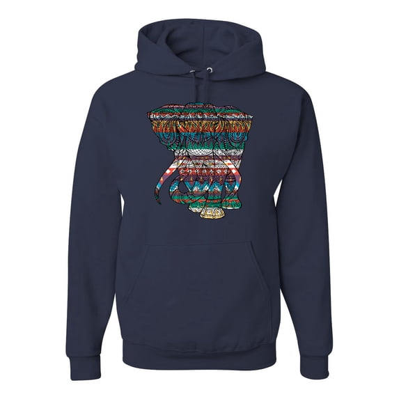 Plaid Paisley Retro Vintage Elephant Animal Lover Graphic Hoodie Sweatshirt, Navy, 3XL