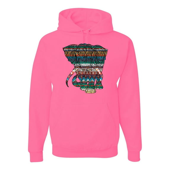 Plaid Paisley Retro Vintage Elephant Animal Lover Graphic Hoodie Sweatshirt, Neon Pink, X-Large