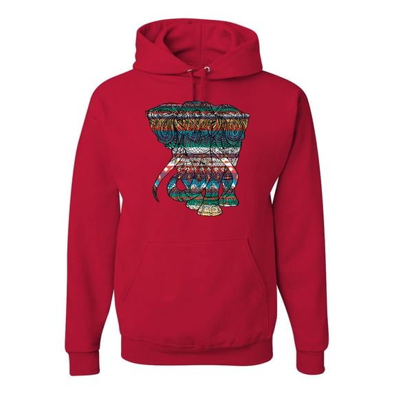 Plaid Paisley Retro Vintage Elephant Animal Lover Graphic Hoodie Sweatshirt, Red, X-Large