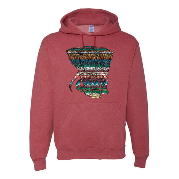 Plaid Paisley Retro Vintage Elephant Animal Lover Graphic Hoodie Sweatshirt, Vintage Heather Red, Small