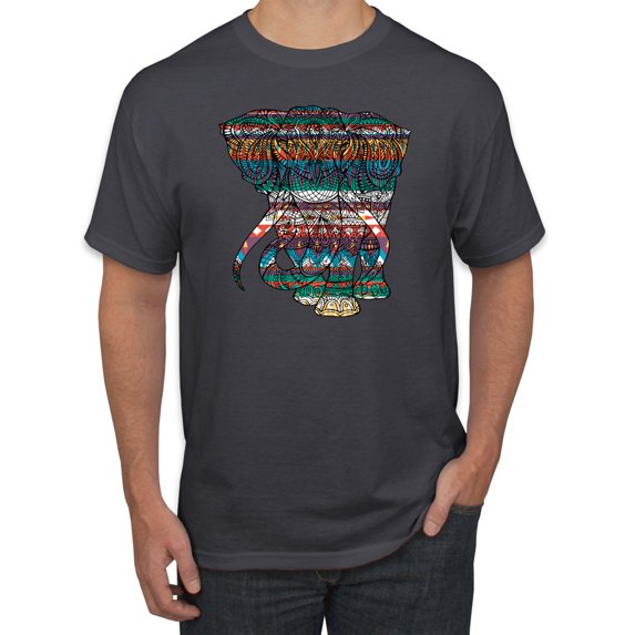 Plaid Paisley Retro Vintage Elephant Animal Lover Graphic T-Shirt, Charcoal, Large