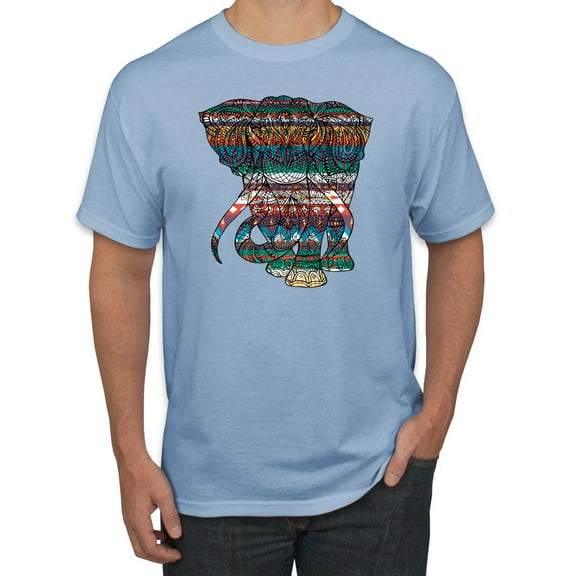Plaid Paisley Retro Vintage Elephant Animal Lover Graphic T-Shirt, Light Blue, Medium