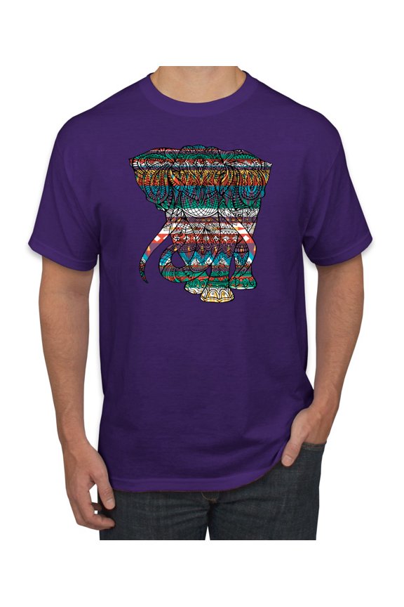 Plaid Paisley Retro Vintage Elephant Animal Lover Graphic T-Shirt, Purple, 2XL