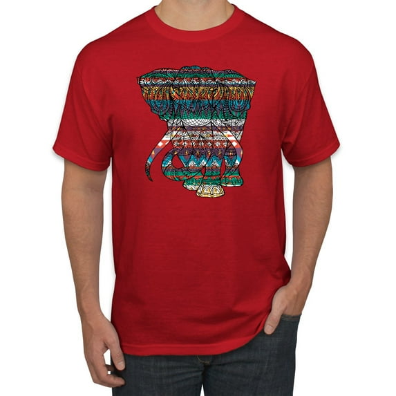 Plaid Paisley Retro Vintage Elephant Animal Lover Graphic T-Shirt, Red, 3XL