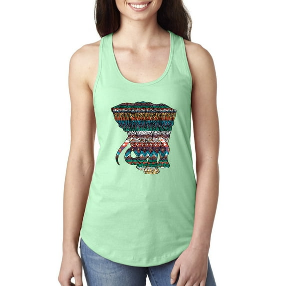Plaid Paisley Retro Vintage Elephant Animal Lover Ladies Racerback Tank Top, Mint, X-Large