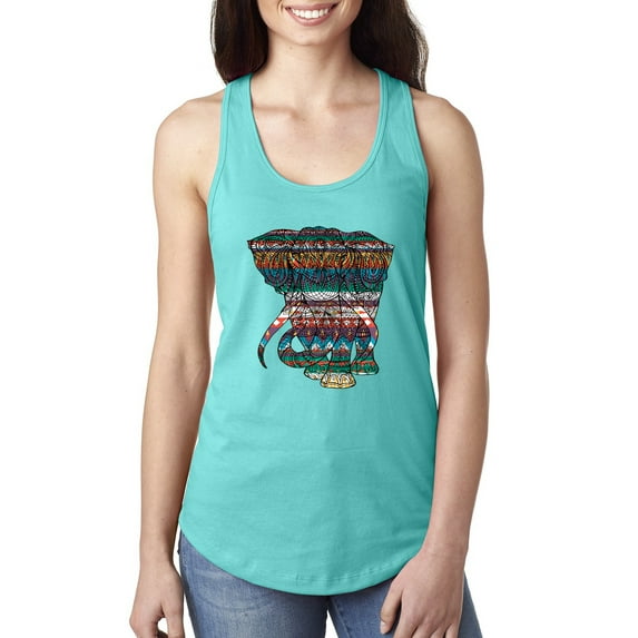 Plaid Paisley Retro Vintage Elephant Animal Lover Ladies Racerback Tank Top, Tahiti Blue, Small
