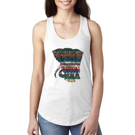 Plaid Paisley Retro Vintage Elephant Animal Lover Ladies Racerback Tank Top, White, Small