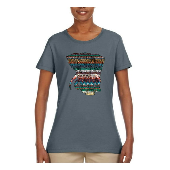 Plaid Paisley Retro Vintage Elephant Animal Lover Womens Graphic T-Shirt, Charcoal, Large