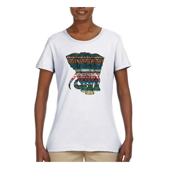 Plaid Paisley Retro Vintage Elephant Animal Lover Womens Graphic T-Shirt, White, Medium