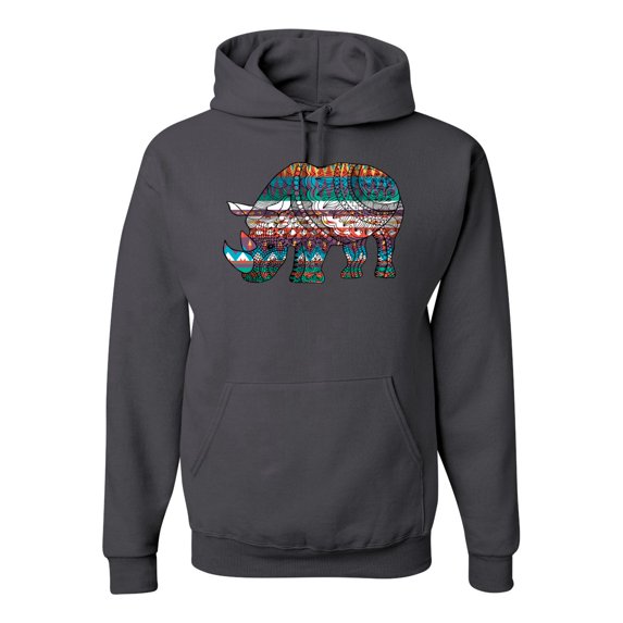 Plaid Paisley Retro Vintage Rhino Animal Lover Graphic Hoodie Sweatshirt, Charcoal, Medium