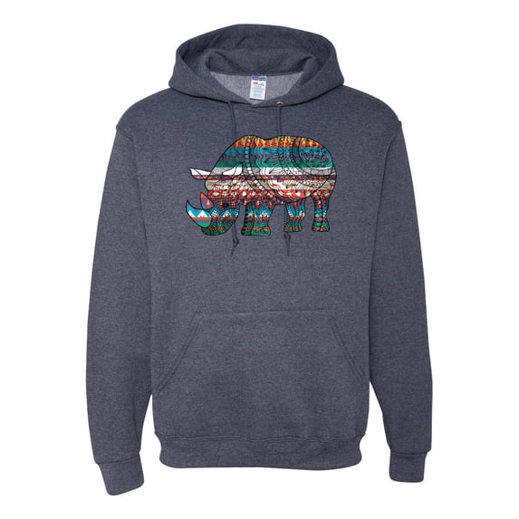 Plaid Paisley Retro Vintage Rhino Animal Lover Graphic Hoodie Sweatshirt, Vintage Heather Navy, 3XL