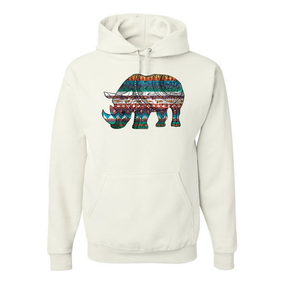 Plaid Paisley Retro Vintage Rhino Animal Lover Graphic Hoodie Sweatshirt, White, Large