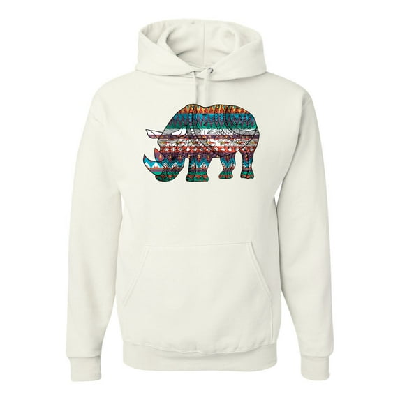 Plaid Paisley Retro Vintage Rhino Animal Lover Graphic Hoodie Sweatshirt, White, Medium