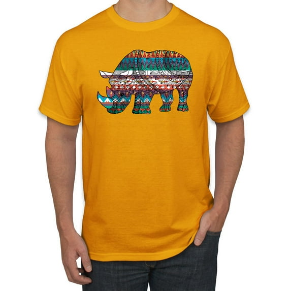 Plaid Paisley Retro Vintage Rhino Animal Lover Graphic T-Shirt, Gold, Large